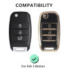 Keycare TPU Key Cover For Kia Seltos, Sonet, Carens 3 Button Flip Key | TP35 Gold Black