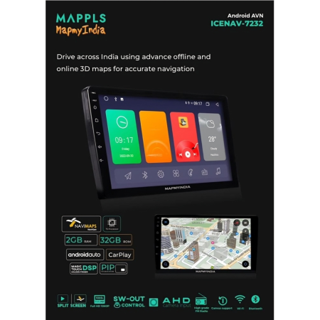 Map My India Android Multimedia Player 9 Inches ICENAV 7232 | 2GB RAM | 32GB ROM Map My India Android Multimedia Player 9 Inches ICENAV 7232 | 2GB RAM | 32GB ROM