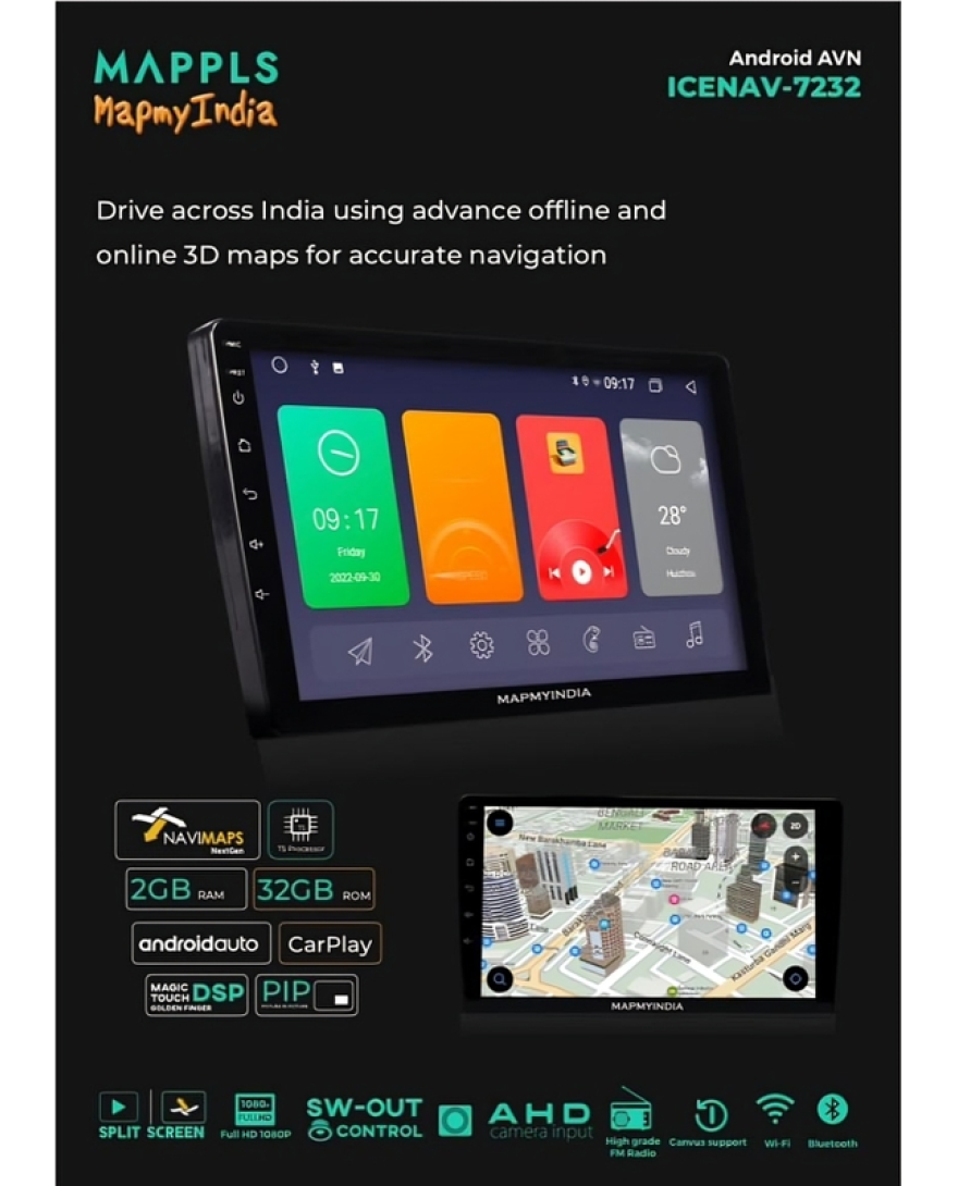 Map My India Android Multimedia Player 9 Inches ICENAV 7232 | 2GB RAM | 32GB ROM