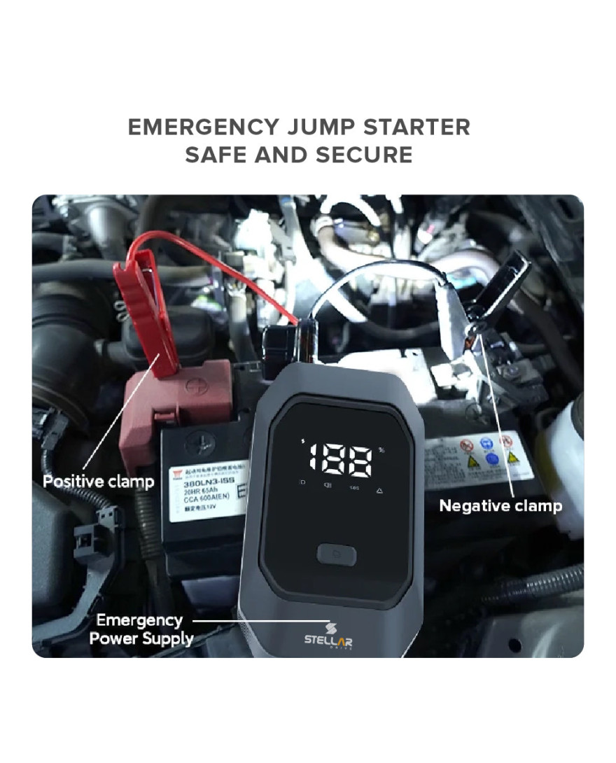 STELLAR DRIVE JS-X1 Jump Starter | Jump Starter 8000mAh, Powerbank, LED light