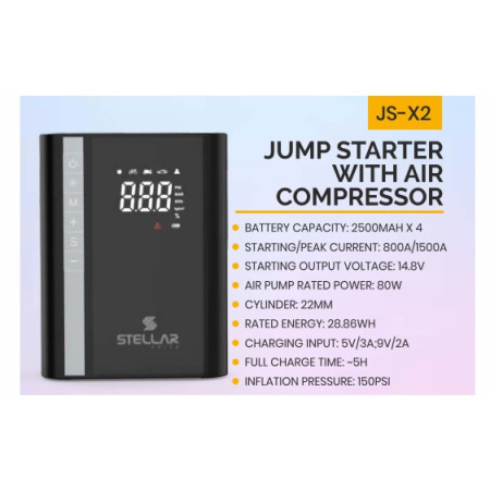 Stellar 4 in 1 Jump Starter, Tire Inflator, Power bank and SOS Flashlight JS-X2 Warranty 1 Year