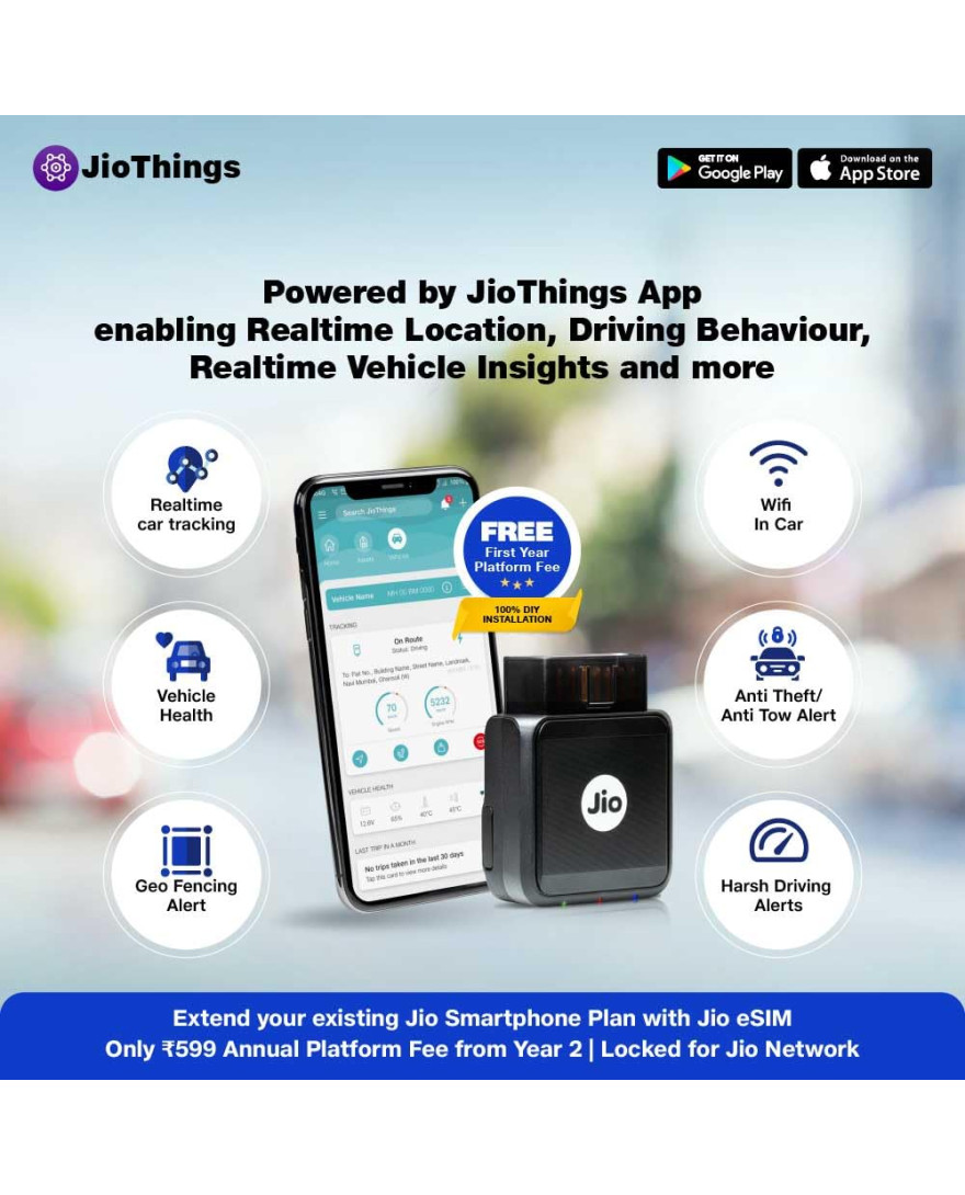 JioMotive(2023) 4G GPS Plug n Play OBD Car Tracker| eSIM | Real-Time Location| Geo &Time Fencing| Vehicle Health| Anti-Tow & Anti-Theft Feature| Wi-Fi Hotspot| ARAI Certified | Locked for JioNetwork