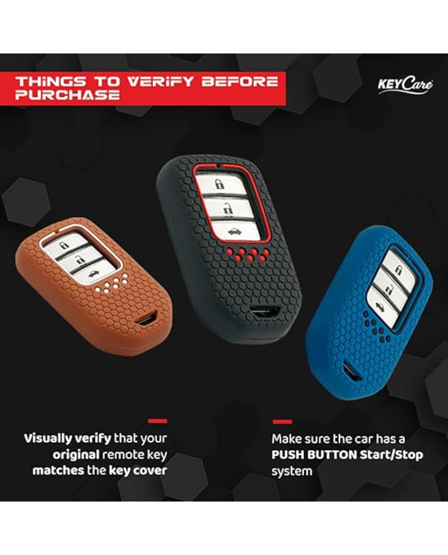 Keycare Silicon Key Cover Compatible for Elevate, City, Civic, Jazz, Amaze, CR-V, WR-V, BR-V Smart Key | Push Button Start Models | Black | KC24