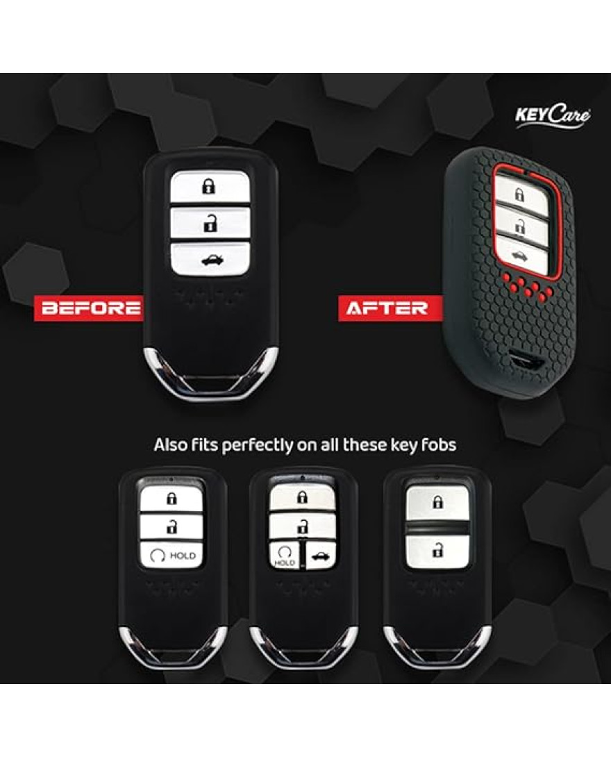 Keycare Silicon Key Cover Compatible for Elevate, City, Civic, Jazz, Amaze, CR-V, WR-V, BR-V Smart Key | Push Button Start Models | Black | KC24