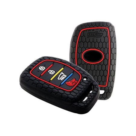 Keycare Silicon Key Cover KC30 for Venue, Elantra, Tucson, i20 N Line 2021, Creta 2020, i20 2020 Model with 4 Button Smart Key | Push Button Start Models only | Black Keycare Silicon Key Cover KC30 for Venue, Elantra, Tucson, i20 N Line 2021, Creta 2020, i20 2020 Model with 4 Button Smart Key | Push Button Start Models only | Black