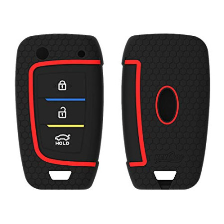 Keycare Silicon key cover KC43 compatible for Kona, Verna onwards flip key | non push button start models | Black Keycare Silicon key cover KC43 compatible for Kona, Verna onwards flip key | non push button start models | Black