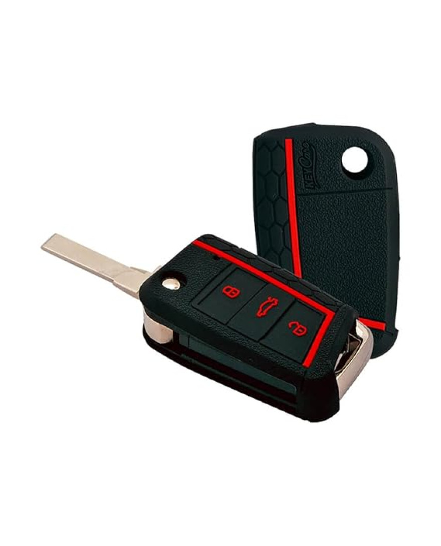 Keycare Silicon Key Cover KC44 Compatible for Skoda Octavia 2014 Onwards, Kodiaq, Karoq, Slavia, Kushaq flip Key | Black