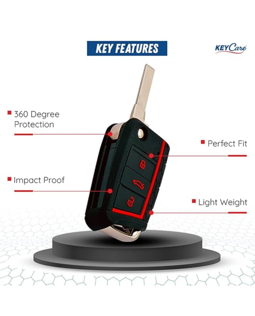 Keycare Silicon Key Cover KC44 Compatible for Skoda Octavia 2014 Onwards, Kodiaq, Karoq, Slavia, Kushaq flip Key | Black