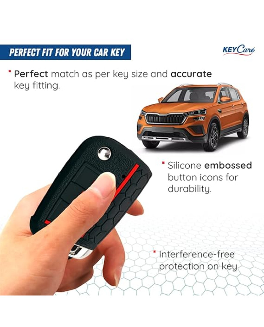 Keycare Silicon Key Cover KC44 Compatible for Skoda Octavia 2014 Onwards, Kodiaq, Karoq, Slavia, Kushaq flip Key | Black