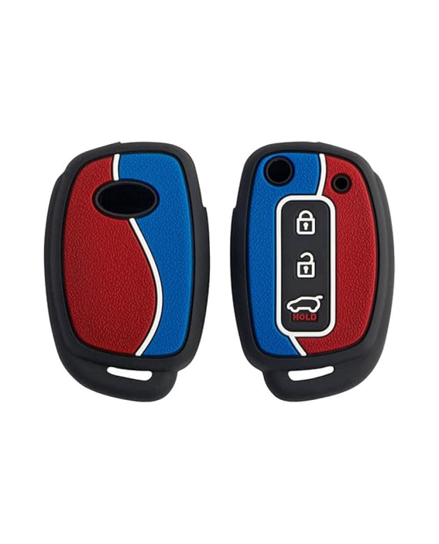 KeyCare Duo Style Key Cover for Hyundai 3b/4b Smart keys for Venue, New Creta, New i20,Alcazar, Elite i10, Xcent etc. Smart Keys | Red/Blue | KC D02