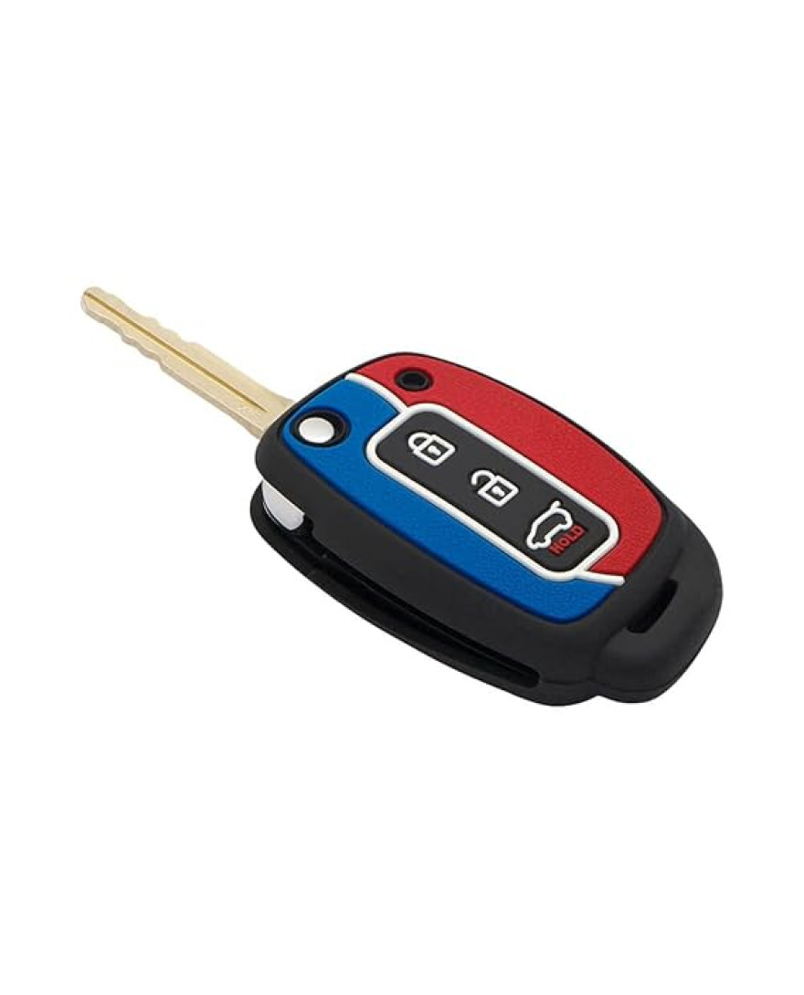 KeyCare Duo Style Key Cover for Hyundai 3b/4b Smart keys for Venue, New Creta, New i20,Alcazar, Elite i10, Xcent etc. Smart Keys | Red/Blue | KC D02