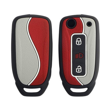 KeyCare Duo Style Key Cover KC D08 for Nexon, Harrier, Zest, Zica, Bolt, Tiago, Tigor, Safari Storme, Hexa flip Key | 3 Button Flip Key | Red/Grey KeyCare Duo Style Key Cover KC D08 for Nexon, Harrier, Zest, Zica, Bolt, Tiago, Tigor, Safari Storme, Hexa flip Key | 3 Button Flip Key | Red/Grey