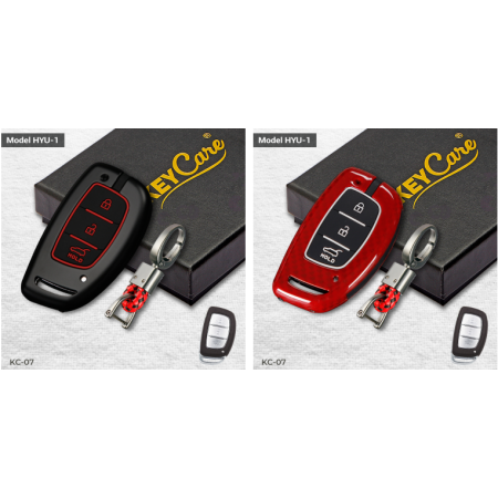 Keycare Premium Metal Alloy Key Case for Elite i20, Active i20, Aura | Push Button Start Models only | Black And Red| Metal HYU 1