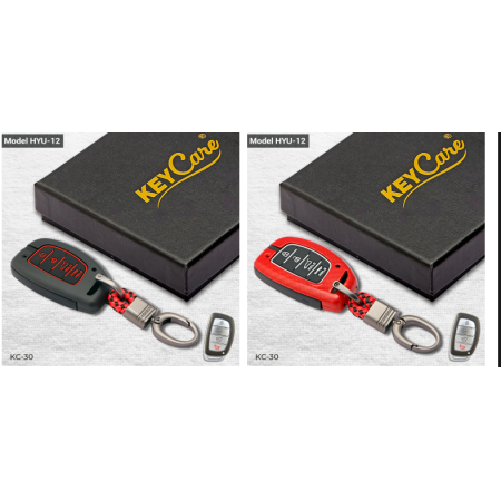 Keycare Premium Metal Alloy Key Case for Venue, Elantra, Tucson, i20 N Line 2021, Creta 2020, i20 2020 Model with 4 Button Smart Key | Push Button Start Models only | Black