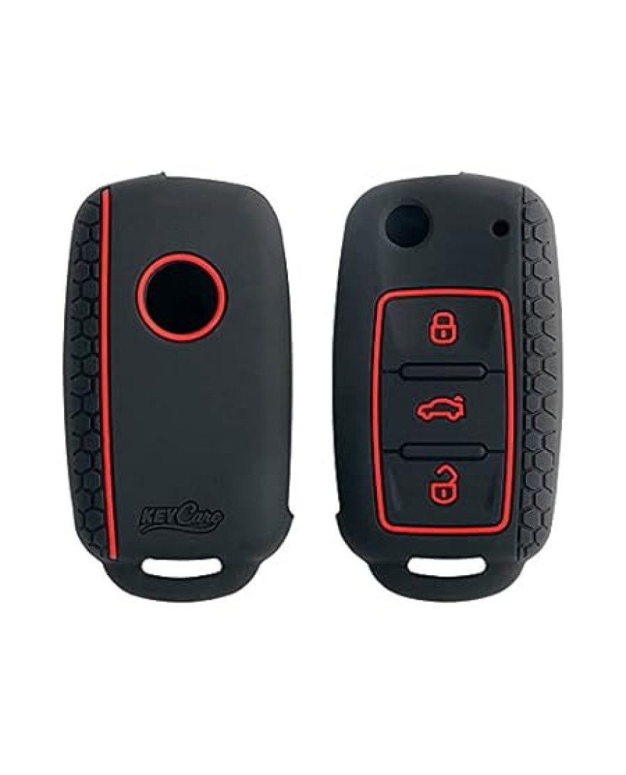 Keycare silicone key cover fit for Polo, Vento, Jetta, Ameo 3b flip key | KC13 | Black