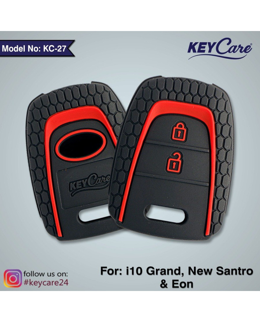 Keycare Silicone Key Cover KC27 Compatible for Eon, i10 Grand 2 Button Remote Key | Black