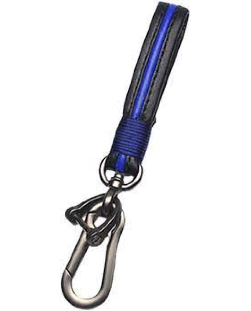 Keycare car leather keychain metal alloy buckle key holder keyring (Full Leather Black Blue)