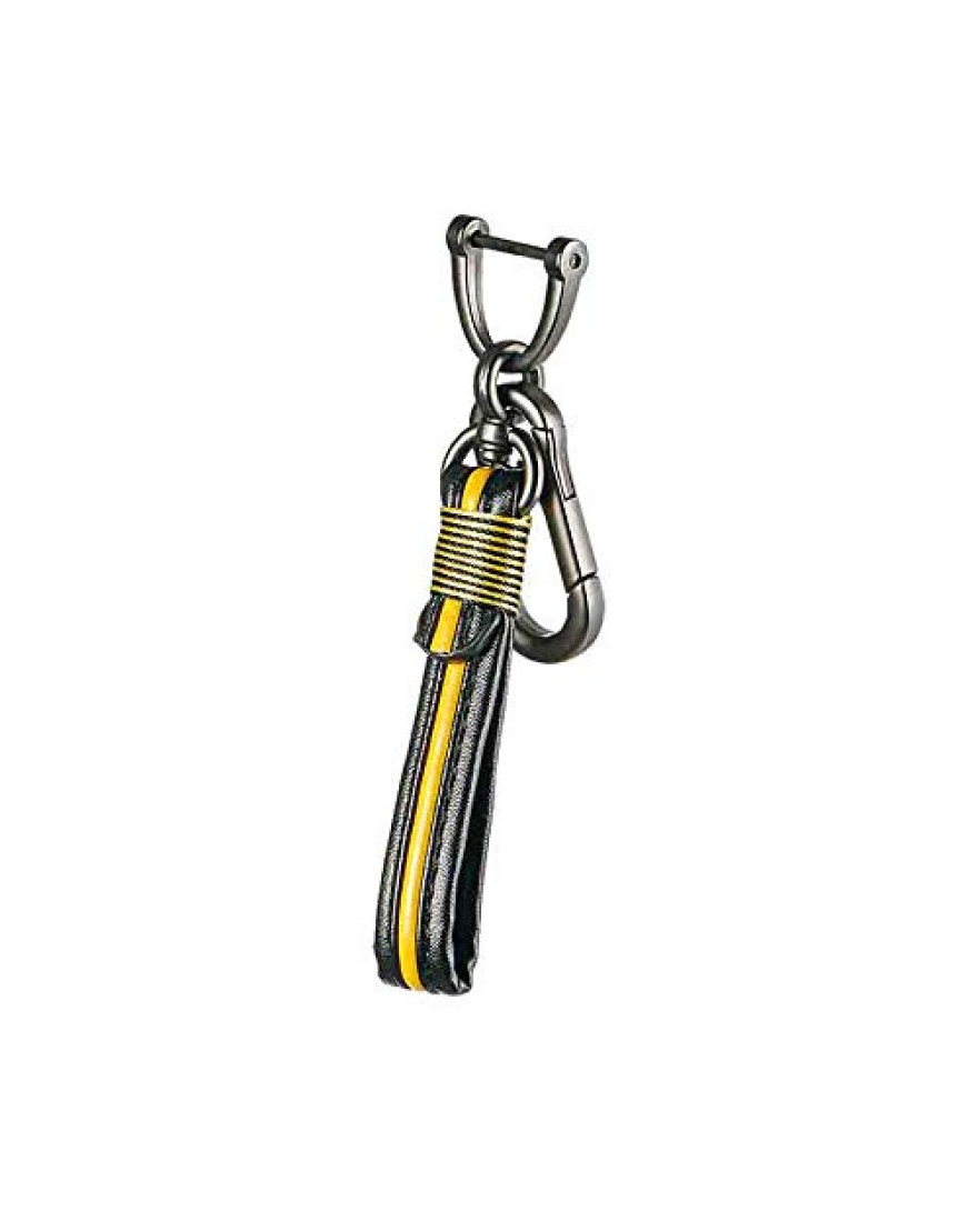 Keycare® Universal car Key Holder Rope Leather Key Chain Keyring (Gold-Black)