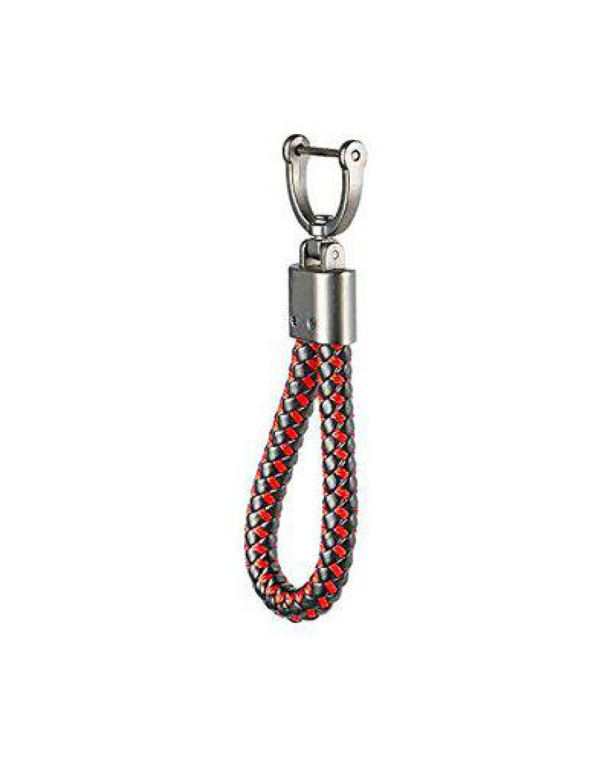 Keycare Universal car Key Holder Handwoven Leather Thread Key Chain Keyring Red Black | Style01