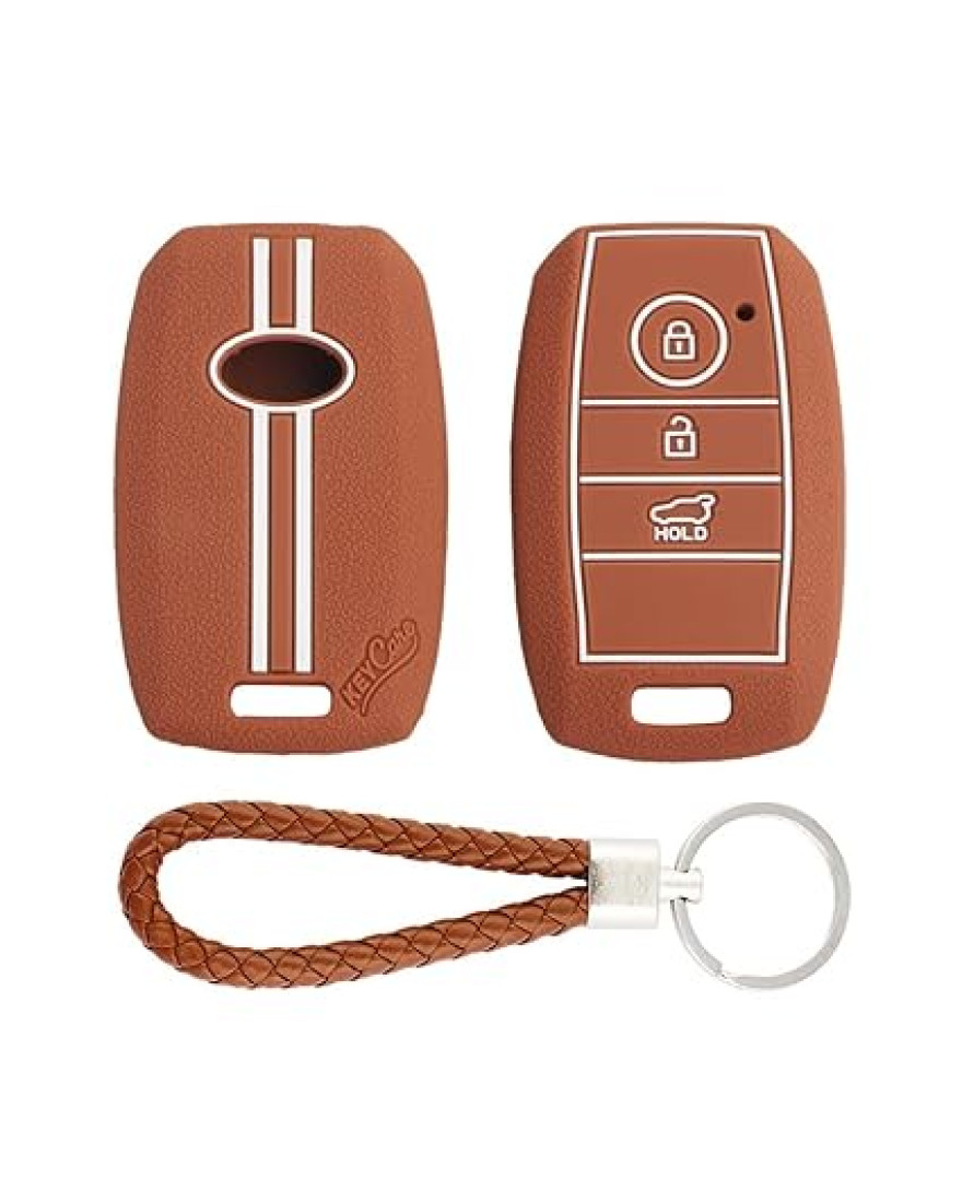 Key Care KLC 61 Silicon Car Key Cover Fit for KIA Sonet 2020, Seltos 2020+ | Brown