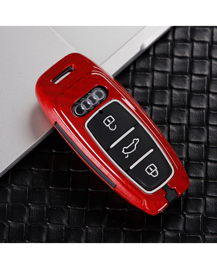 KeycarePremium Metal Alloy Key Cover for Audi Q7, RR, TT, R8, A6 | Carbon Fibre Red
