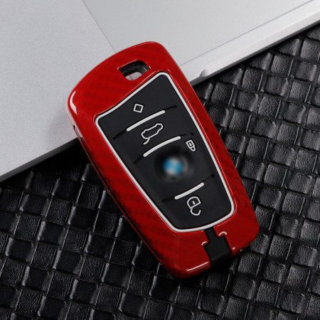Keycare Premium Metal Alloy Key Cover for BMW 3/5/7/X/M/GT SERIES | Carbon Fiber Red