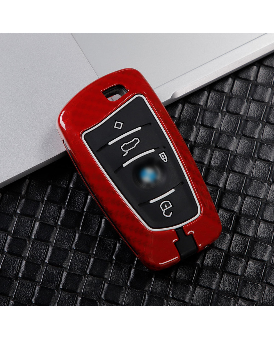Keycare Premium Metal Alloy Key Cover for BMW 3/5/7/X/M/GT SERIES | Carbon Fiber Red