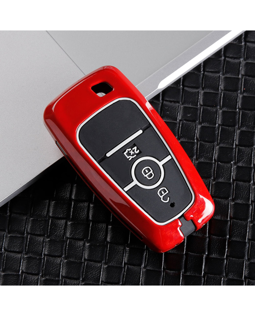 Keycare Premium Metal Alloy Key Case for Ford ENDEAVOR, ASPIRE | Carbon Fiber Red