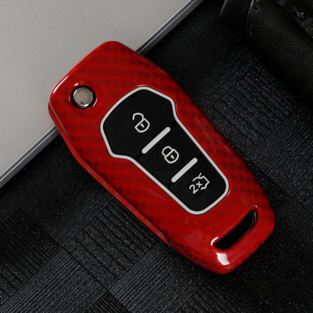 Keycare Premium Metal Alloy Key Cover for Ford ASPIRE, ENDEAVOR, ECOPSORT, FIGO 2023-25 | Carbon Fiber Red Colour | Metal FOR 3 Keycare Premium Metal Alloy Key Cover for Ford ASPIRE, ENDEAVOR, ECOPSORT, FIGO 2023-25 | Carbon Fiber Red Colour | Metal FOR 3