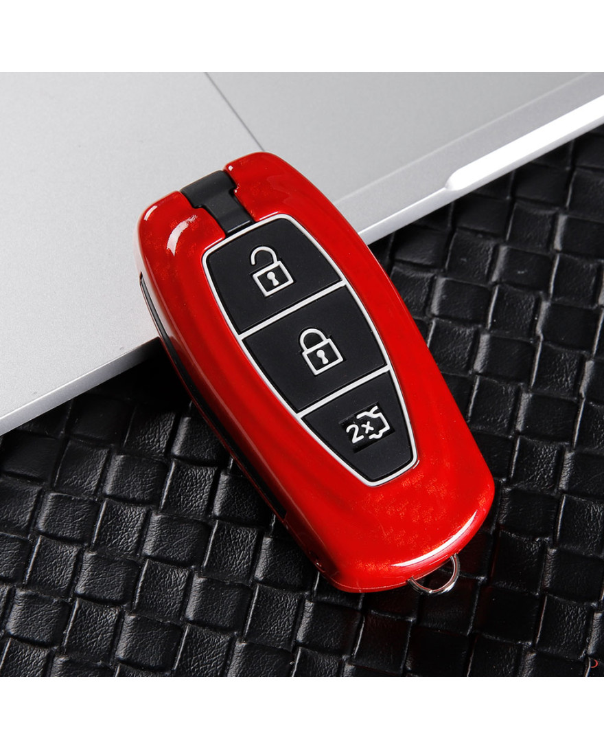 Keycare Premium Metal Alloy Key Case for Ford OLD ECOSPORT | Metal FOR 4 | Carbon Fiber Red Colour