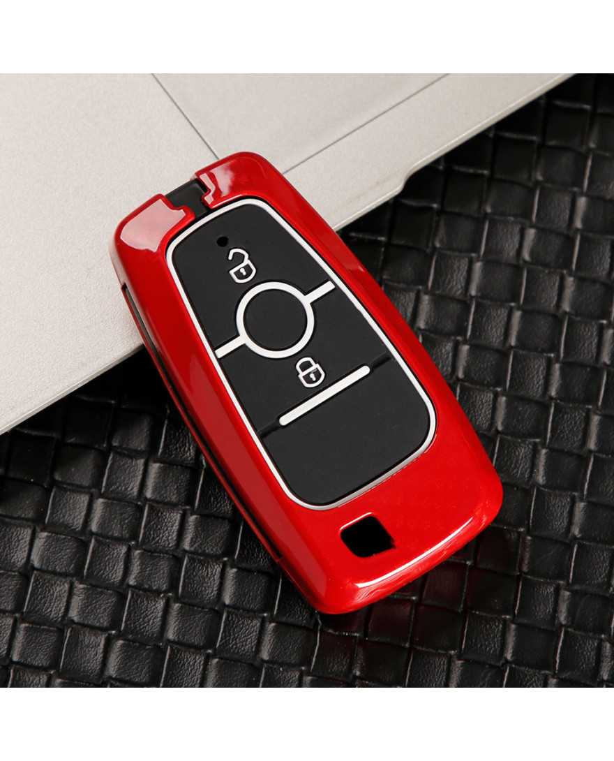 Keycare Premium Metal Alloy Key Case for Ford NEW ECOSPORT, NEW FIGO | Metal FOR 8 | Carbon Fiber Red Colour