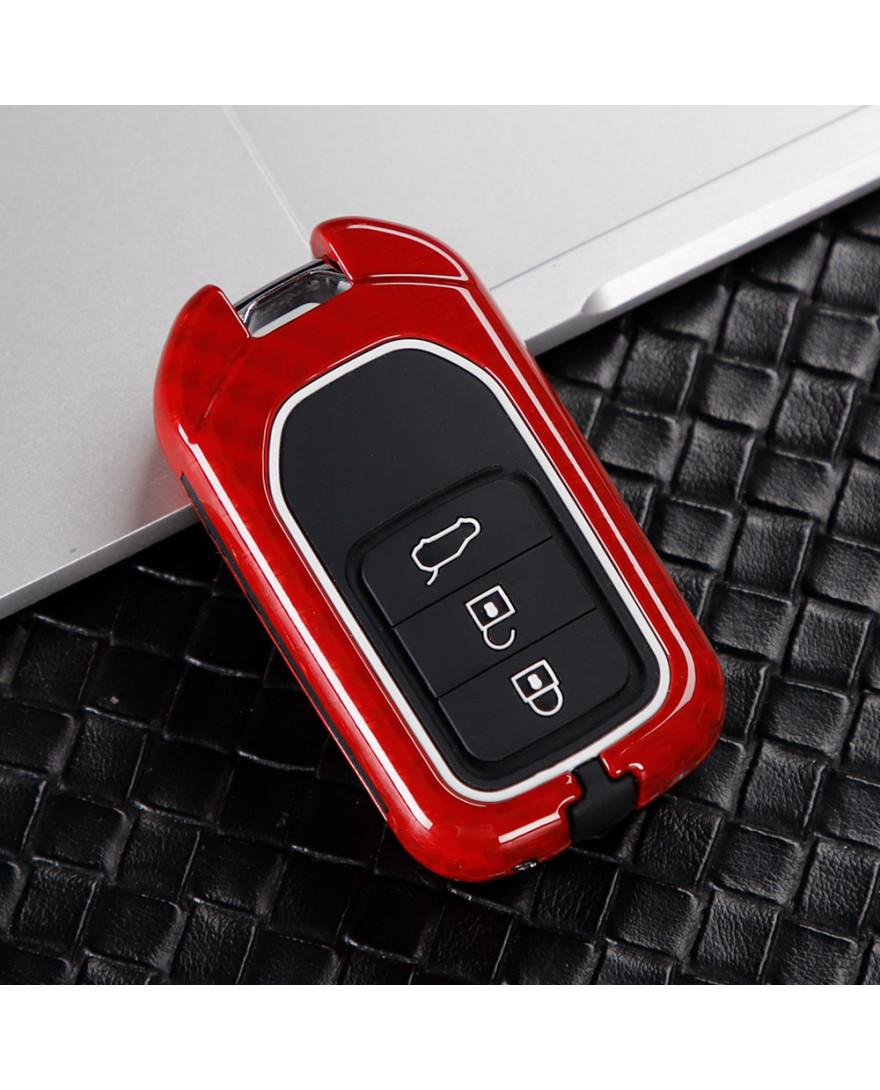 Keycare Premium Metal Alloy Key Case for Honda CITY | Metal HON 2 | Carbon Fiber Red Colour