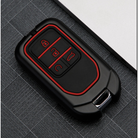Keycare Premium Metal Alloy Key Case for Honda CIVIC | Metal HON 4 | Colour Carbon Fiber Red And Black