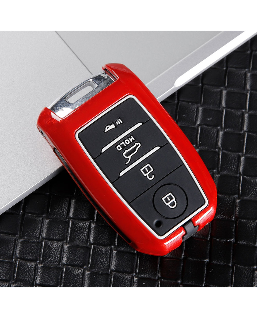 Keycare Premium Metal Alloy Key Case for Kia SELTOS 4B SMART REMOTE | Metal KIA 6 | Red