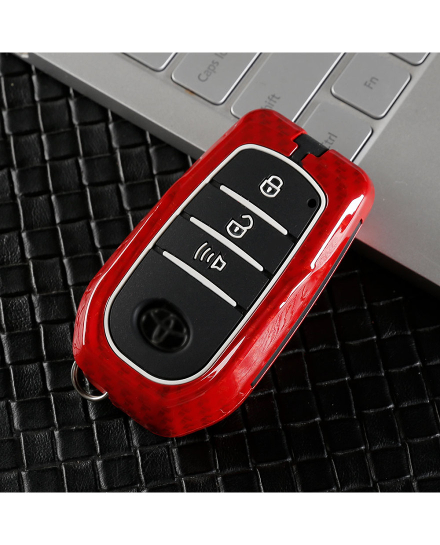 Keycare Premium Metal Alloy Key Case for Toyota FORTUNER | Metal TOY 8 | Red