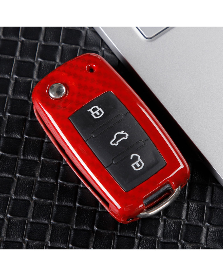 Keycare Premium Metal Alloy Key Case for VW And Skoda VENTO, POLO, RAPID, LAURA, OLD SUPERB | Metal VW 1 | Red
