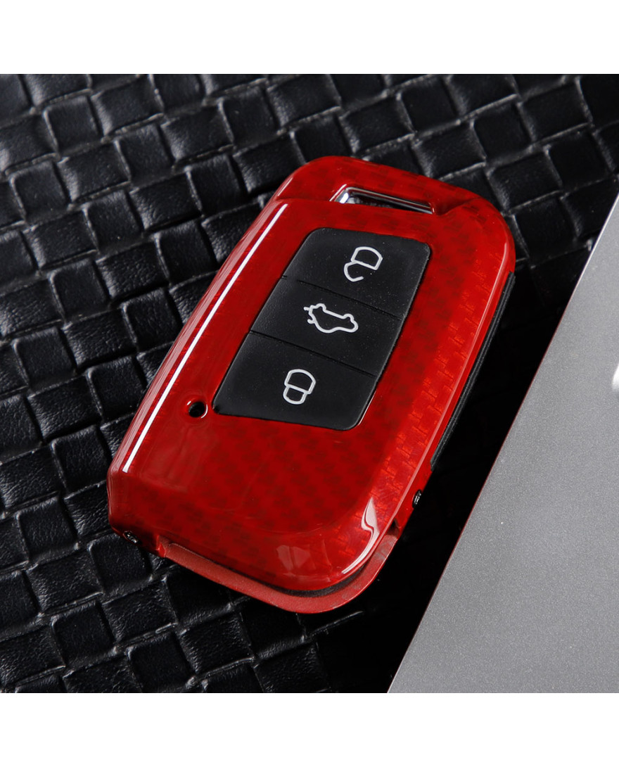 Keycare Premium Metal Alloy Key Case for VW & Skoda TIGUAN, SUPERB, KODIAQ | Metal VW 3 | Red