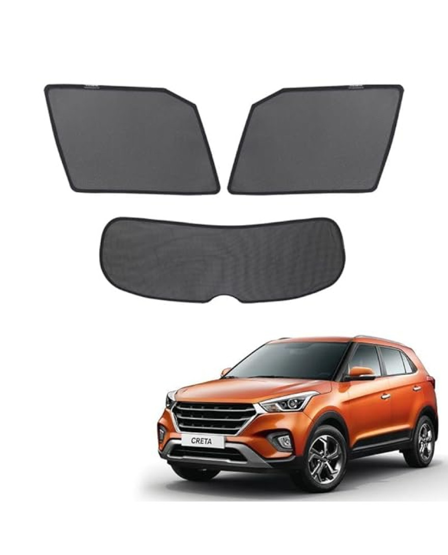 NSV LASER SHADES Compatible for Hyundai Creta | Magnetic Sun Shades/Curtains Set of 3 pcs | Window A And Rear | Suitable for Creta 2020 Onwards