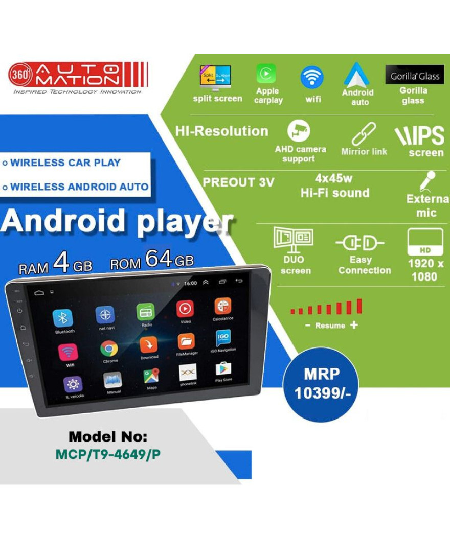 Global Byte Android Player TS9 2+32 9inch |Carplay With Fake DSP | MCP/T9-4649/P