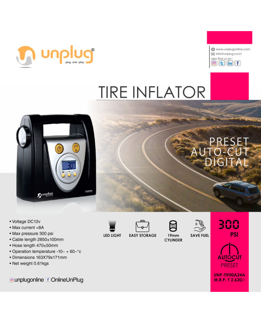 Unplug High 12V DC Power Digital Fully Automatic Tire Inflator with Automatic Cut Off - UNP TIF00A24A