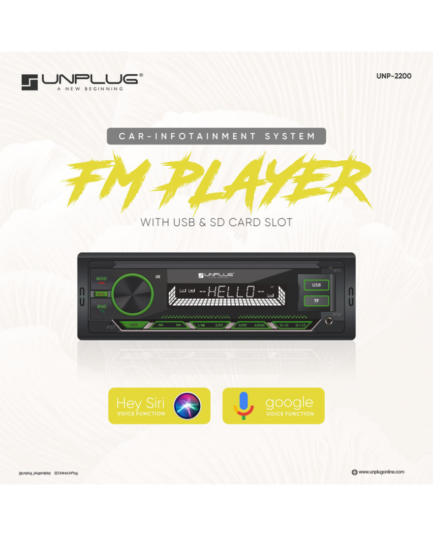 FM PLAYER CAR-INFOTAINMENT SYSTEM UNPLUG UNP-FMZXBT001200-MP3 BT/FM/USB PLAYER*