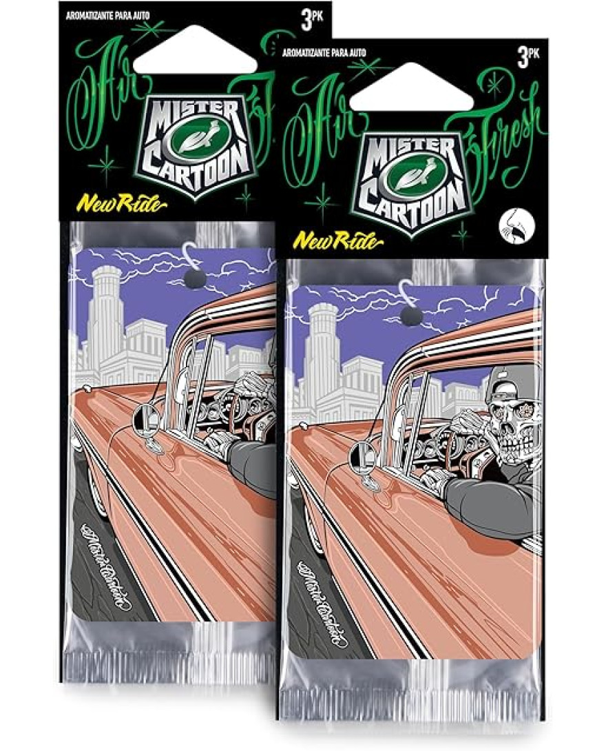 Turtle Wax X Mister Cartoon Air Fresh Odor Neutralizing Hanging Paper Air Freshener, Long Lasting, for Car And Home New Ride Fragrance | Pack of 3
