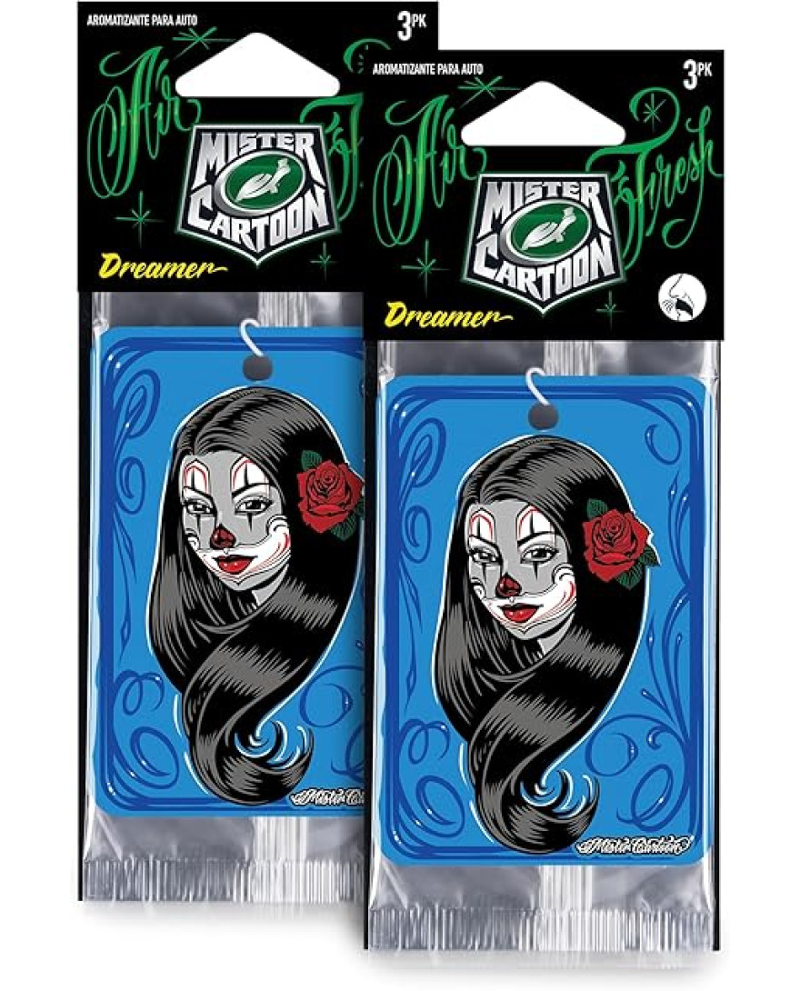 Turtle Wax X Mister Cartoon Air Fresh Odor Neutralizing Hanging Paper Air Freshener, Long Lasting, for Car And Home, Dreamer Fragrance | Pack of 3