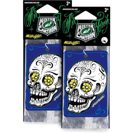 Turtle Wax X Mister Cartoon Air Fresh Odor Neutralizing Hanging Paper Air Freshener, Long Lasting, for Car And Home, Midnight Fragrance | Pack of 3