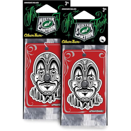 Turtle Wax X Mister Cartoon Air Fresh Odor Neutralizing Hanging Paper Air Freshener, Long Lasting, for Car And Home, Clown Town Fragrance | Pack of 3