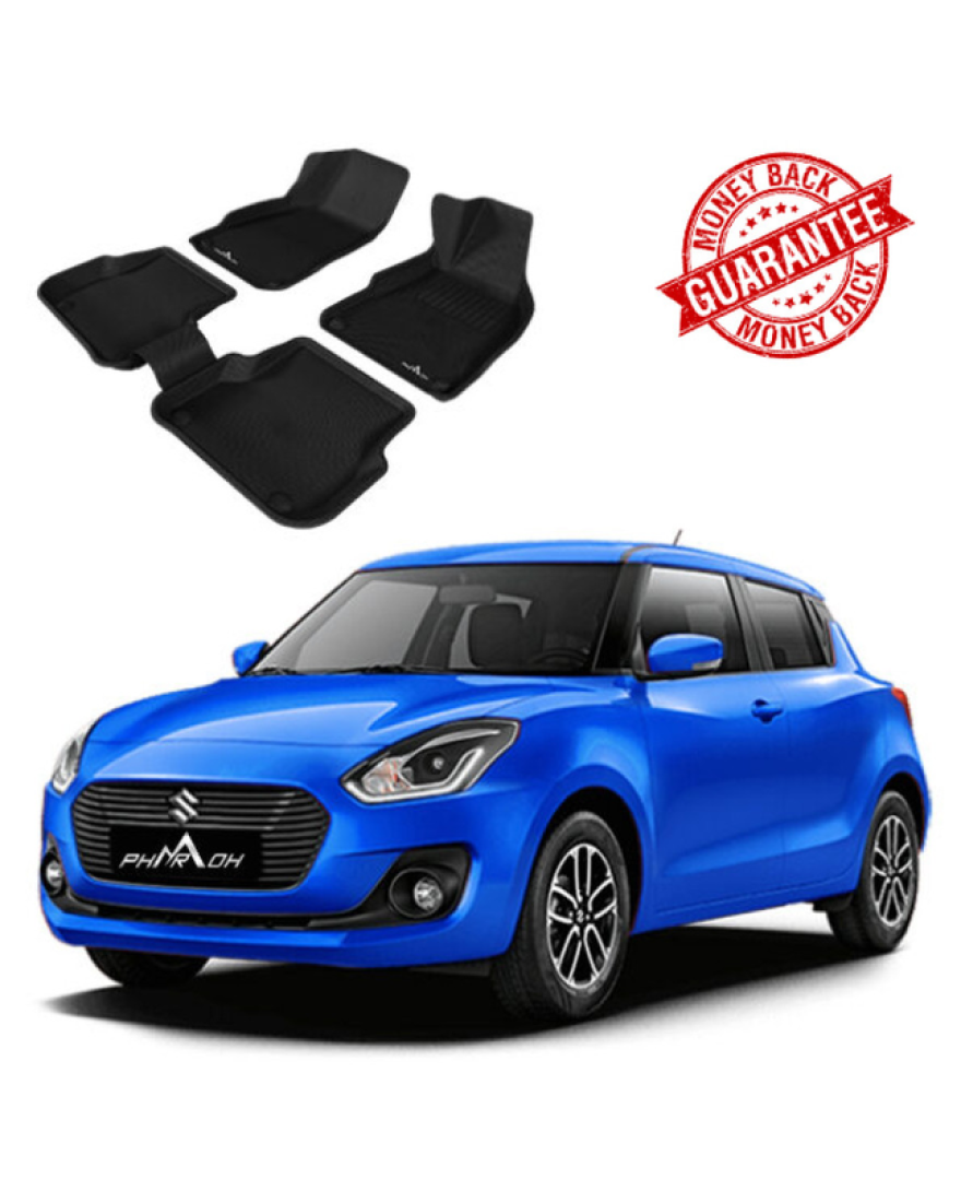 3D PHARAOH MARUTI SUZUKI SWIFT/DZIRE Car Floor Mats | Custom Fit, All-Weather, Non-Slip, Odorless, Eco-Friendly | 3 PCS | Black