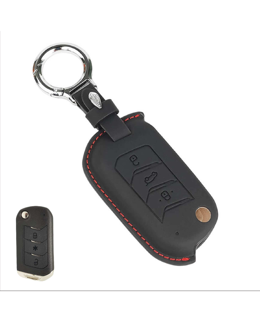 KeyCare PU 3D Mahindra Pure Vegan Leather Series Key Cover With Key Chain 09