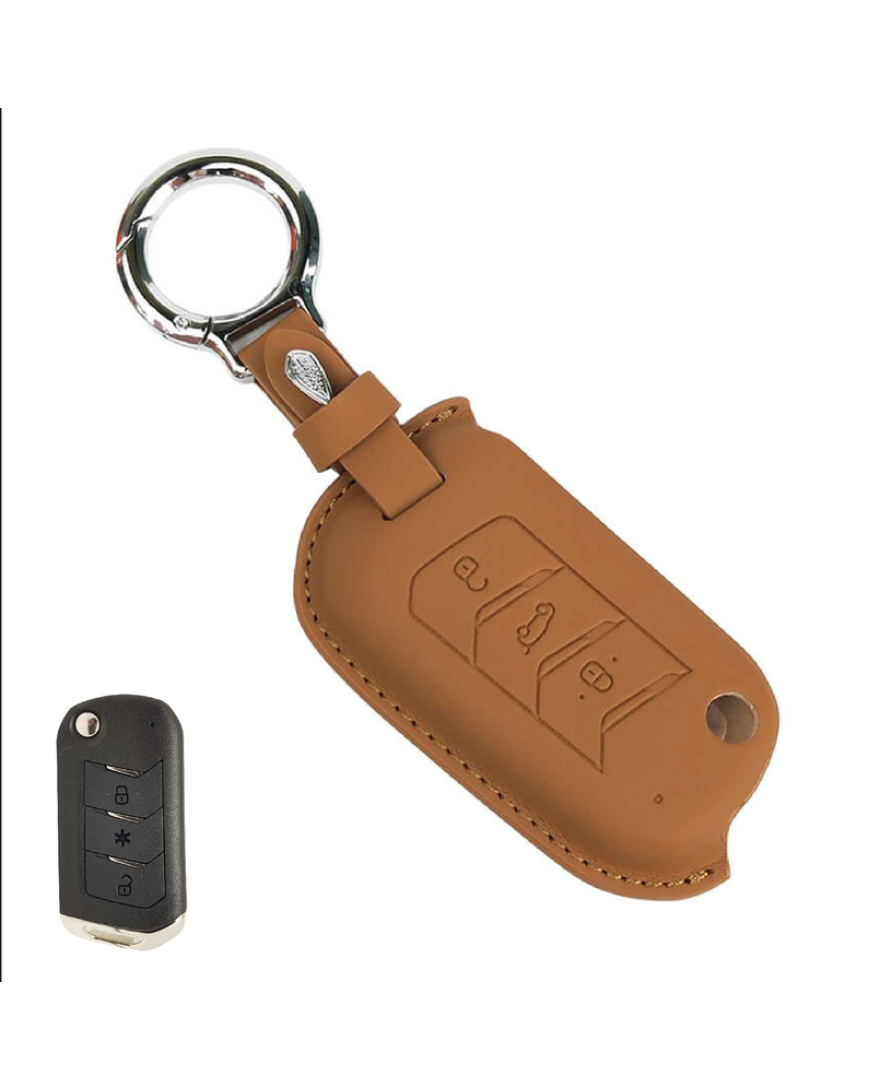 KeyCare PU 3D Mahindra Pure Vegan Leather Series Key Cover With Key Chain 09