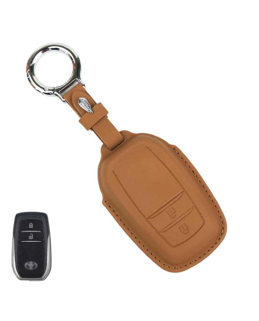 KeyCare PU 3D Toyota 2 Button Pure Vegan Leather Series Key Cover With Key Chain 18