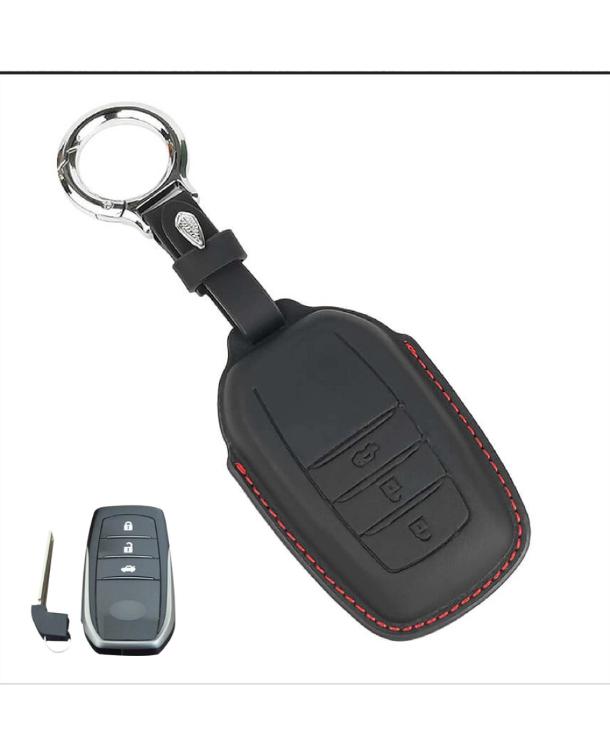KeyCare PU 3D Toyota 3 Button Pure Vegan Leather Series Key Cover With Key Chain 18